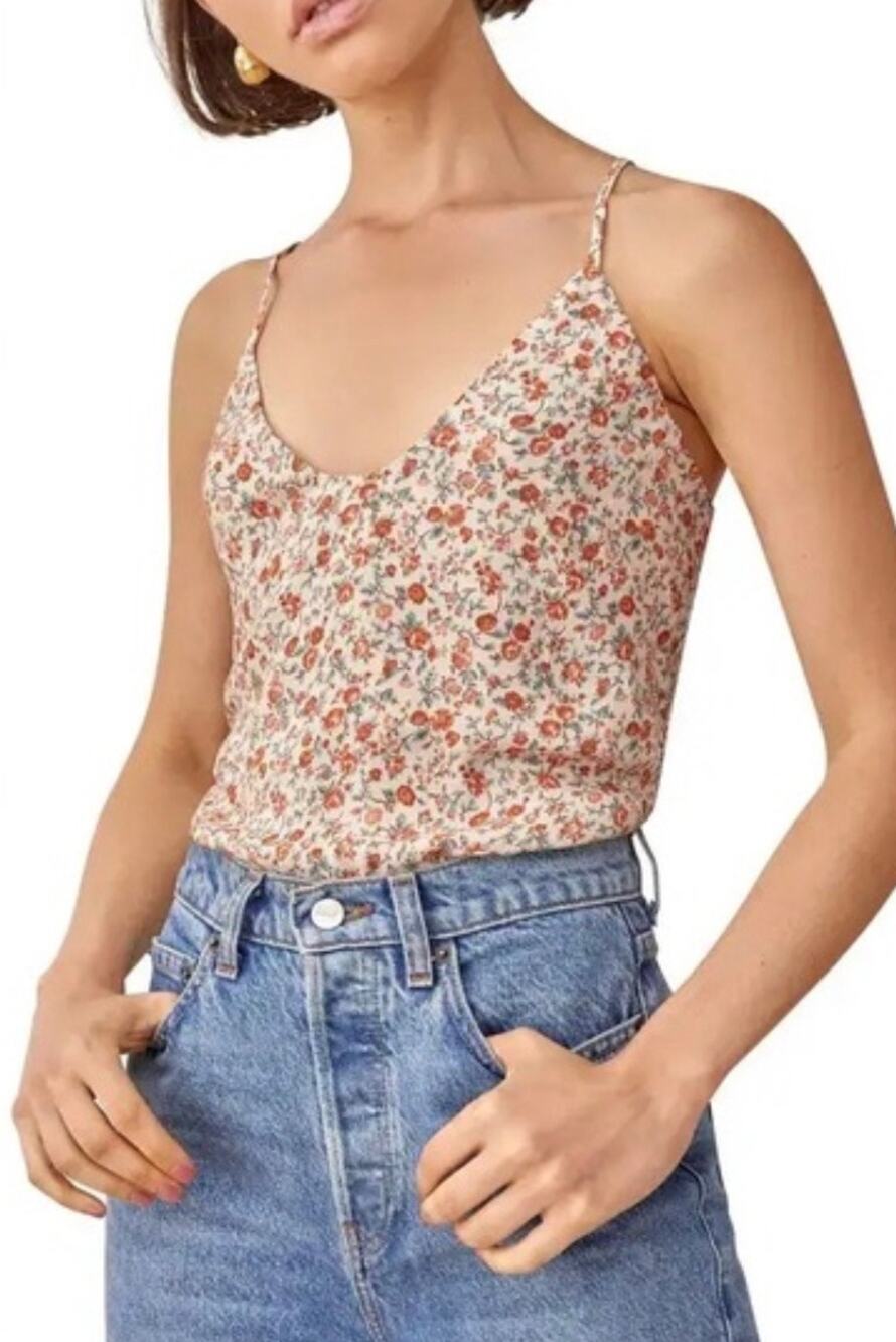 Reformation Rovino Floral Cami Tank Top Cream Rust Ditsy Print XS Fairy